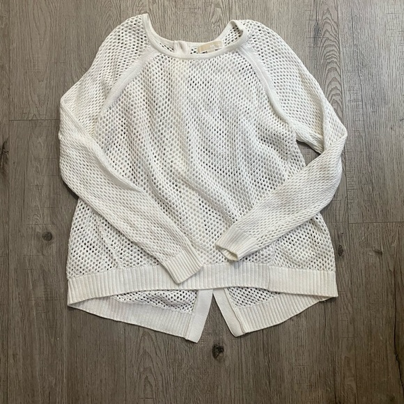 Michael Kors Open Knit Sweater, White with Gold Buttons, M - Picture 4 of 9
